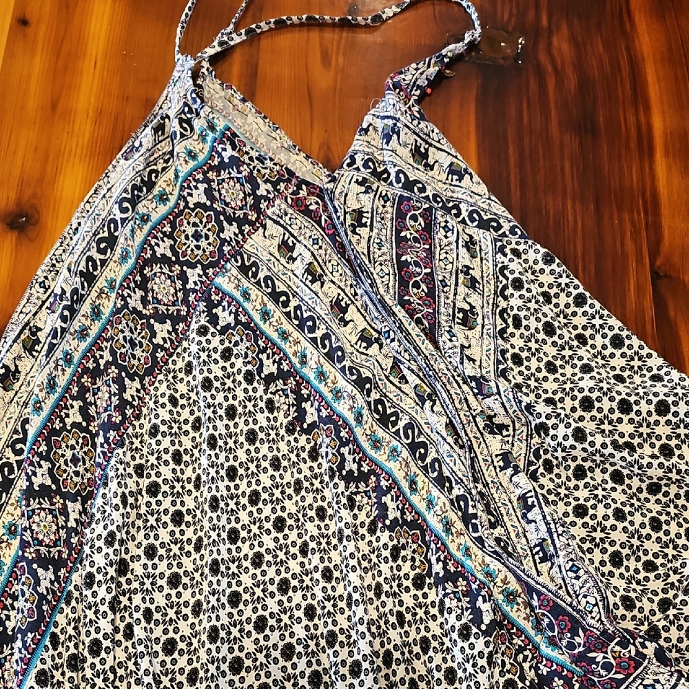 Papillon Navy and White Printed Spaghetti-Strap Midi Dress - Picture 11 of 12